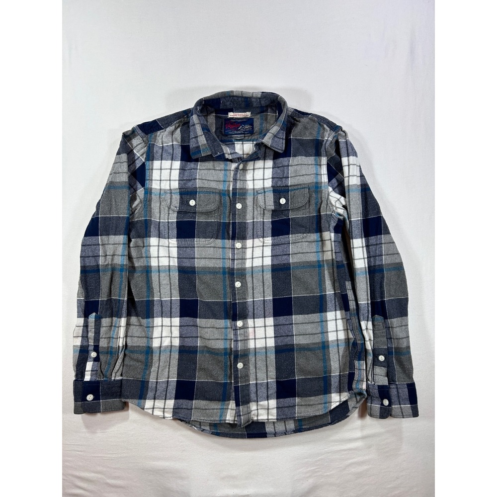 Old Navy Vintage Flannels Mens Medium Blue Grey Plaid Button Down Shirt Regular